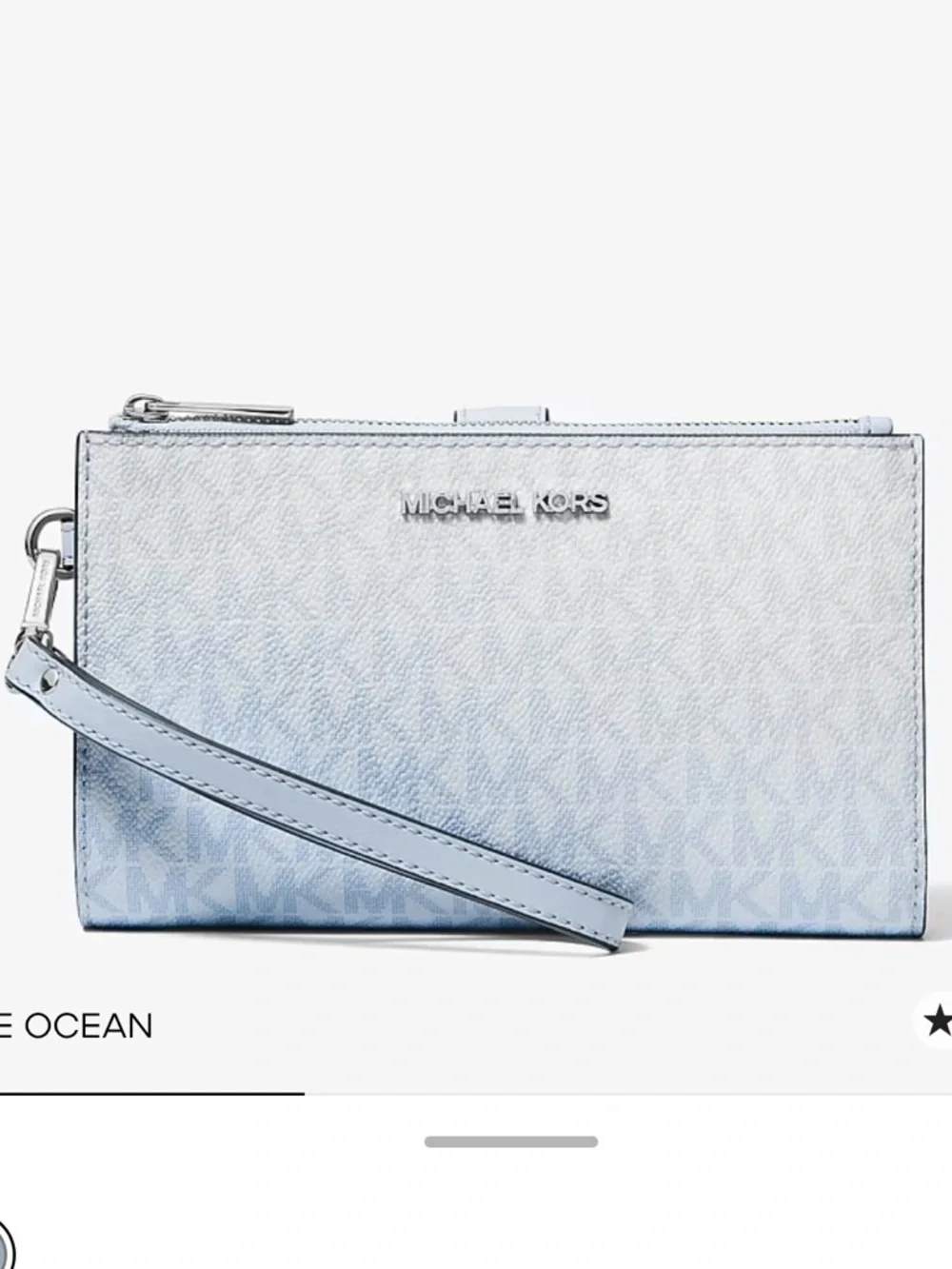 MICHAEL KORS JST Lg Double Zip Printed Signature Logo Wristlet Pale Ocean  NWT